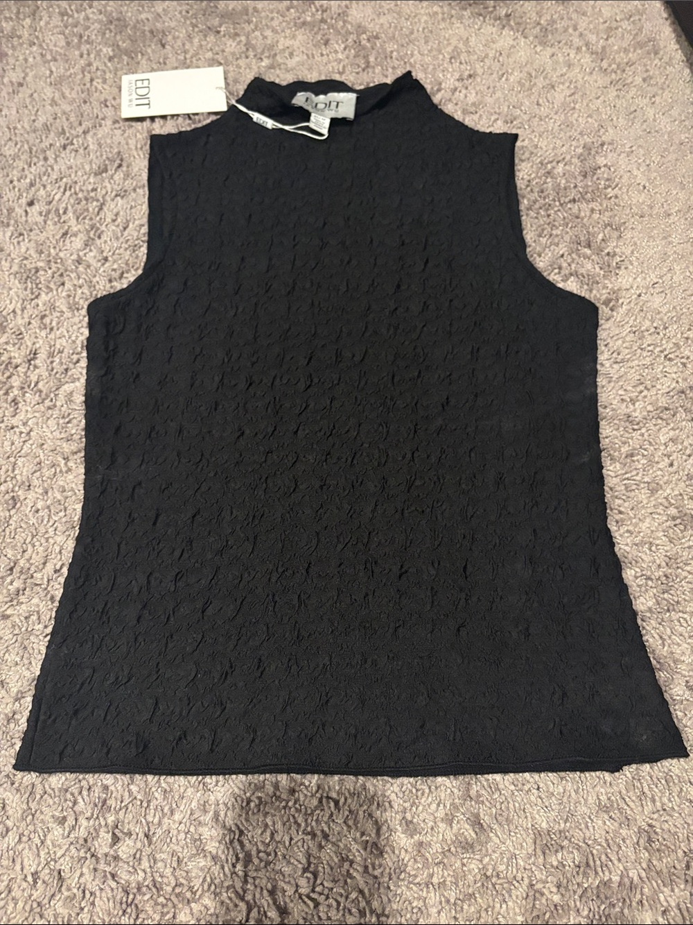 Jason Wu Black Textured Sleeveless Mock Neck Tank